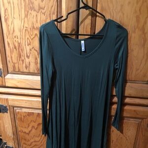 Casual Green V-Neck A-Line Long Sleeve Dress